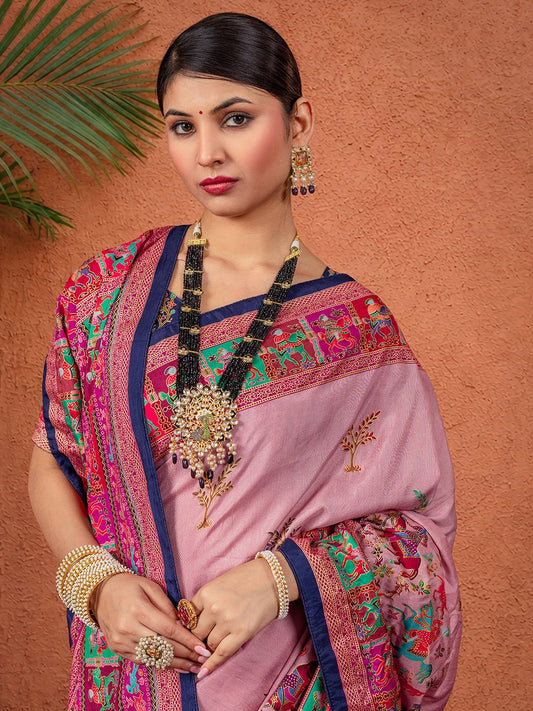 Ethnic Motifs Silk Blend Pink Saree - Ressa