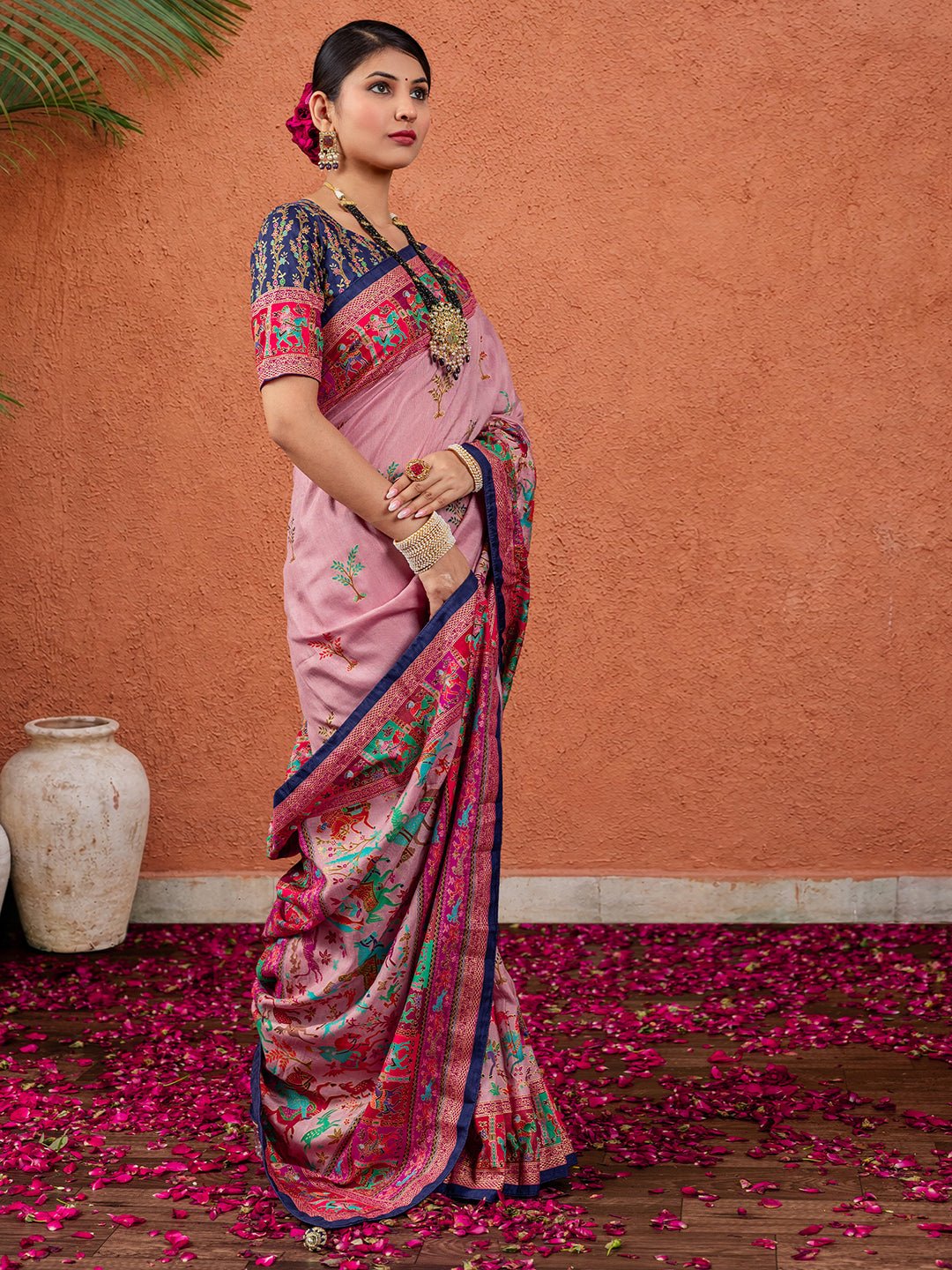 Ethnic Motifs Silk Blend Pink Saree - Ressa