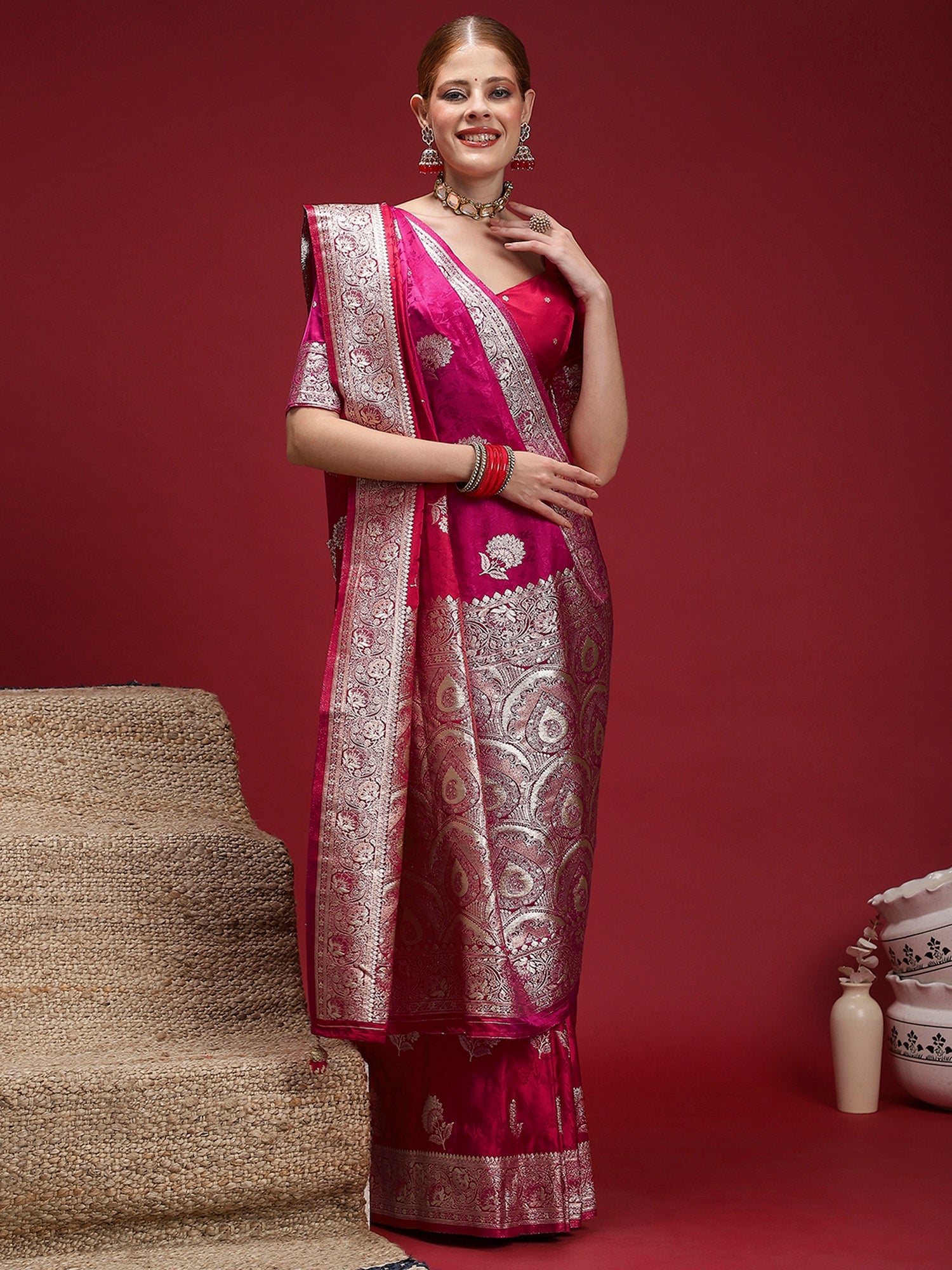 Ethnic Motifs Woven Design Zari Banarasi Saree - Ressa