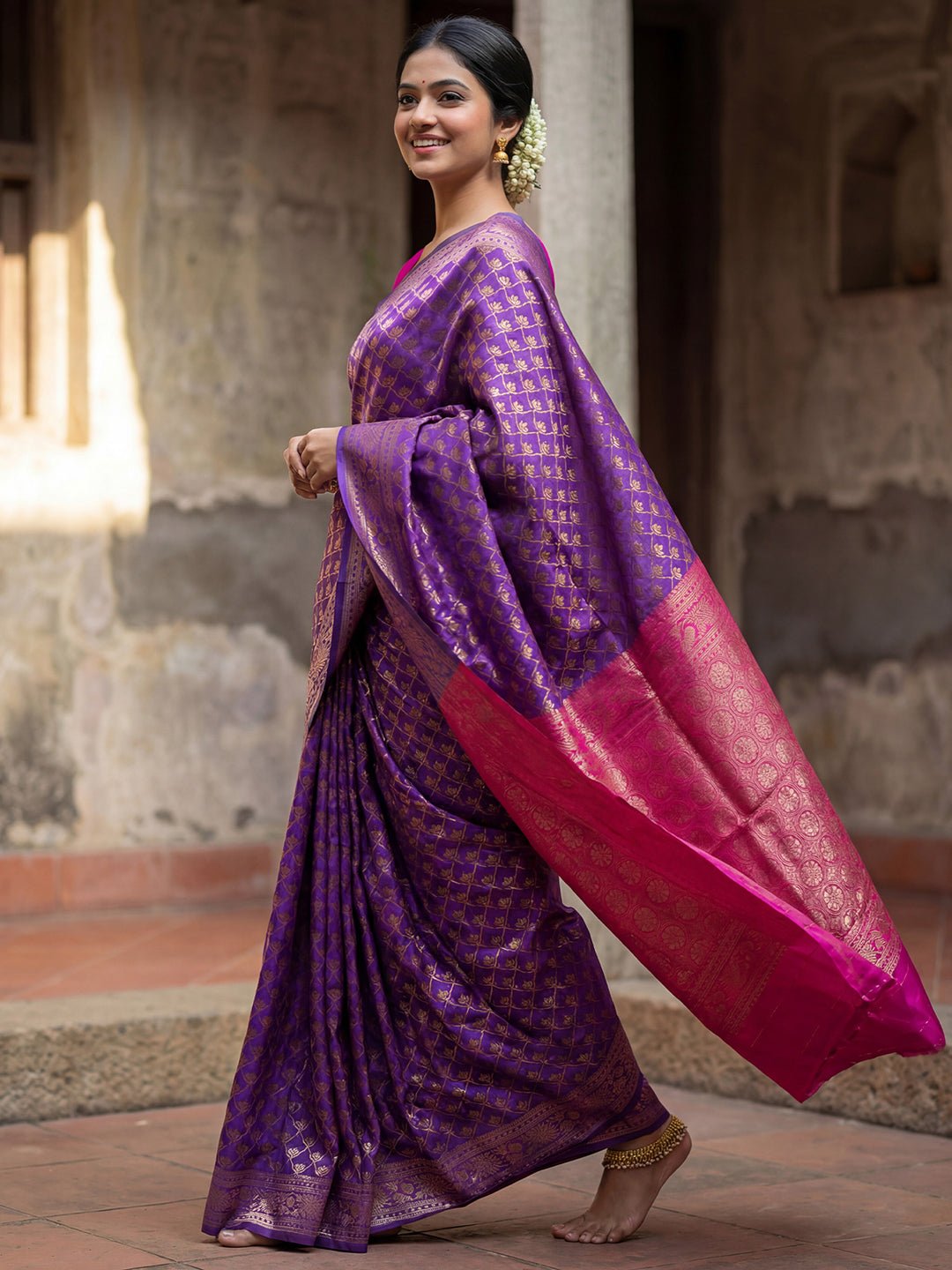 Purple Banarasi Silk Saree - Ressa