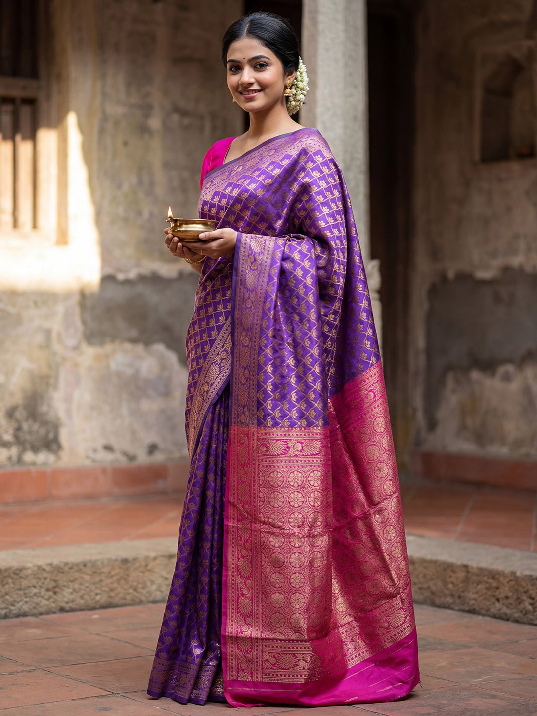 Purple Banarasi Silk Saree - Ressa