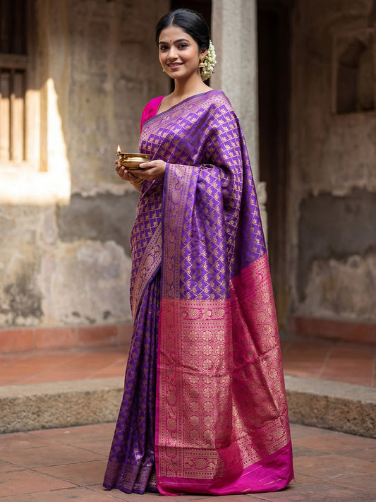 Purple Banarasi Silk Saree - Ressa