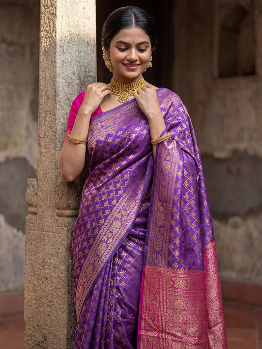 Purple Banarasi Silk Saree - Ressa
