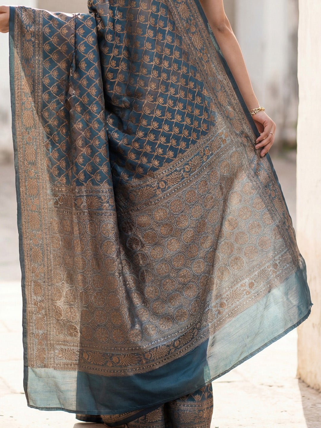 Teal Blue Banarasi Silk Saree - Ressa