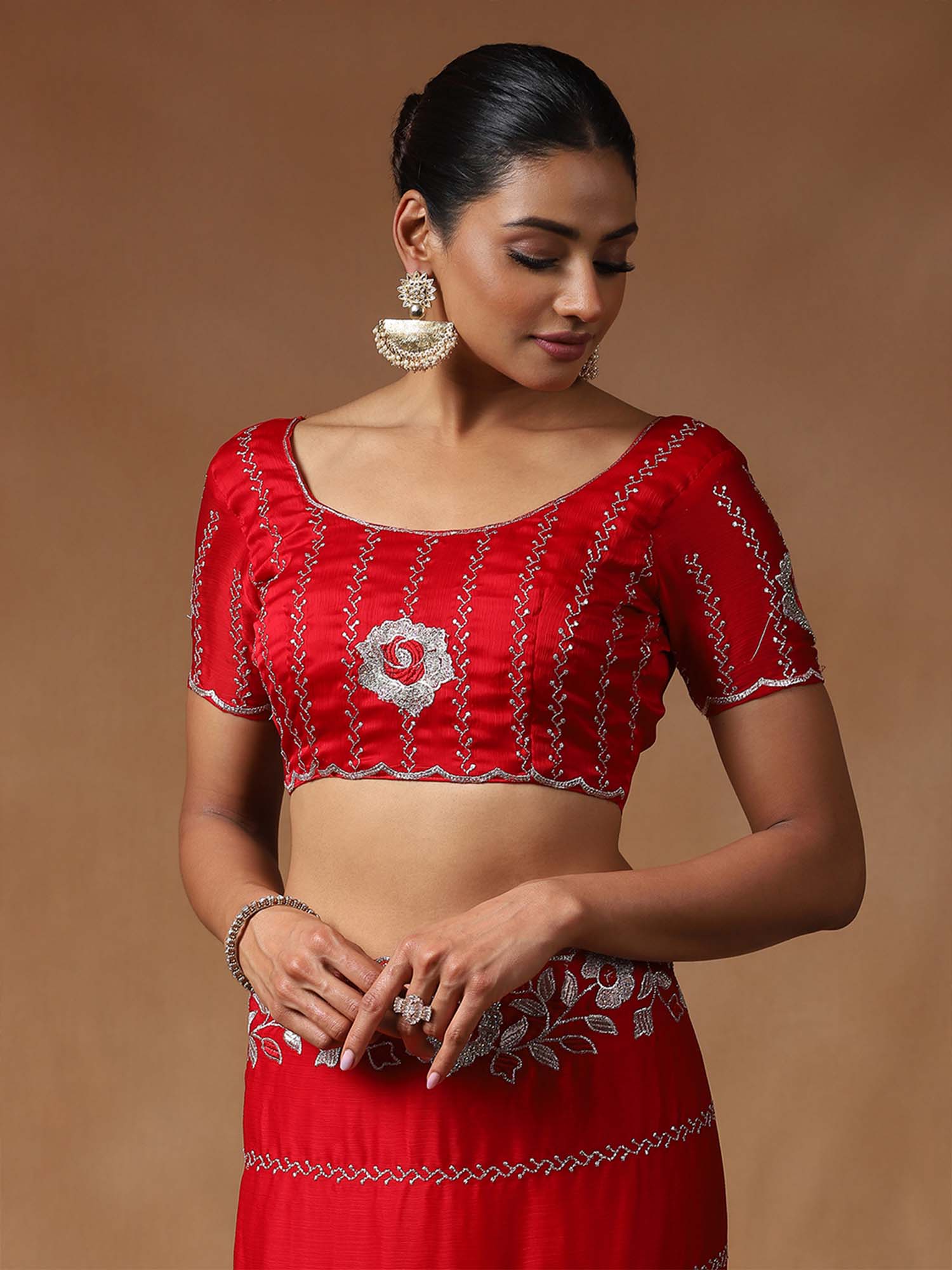 Floral Beads and Stones Satin Designer Sarees - Ressa