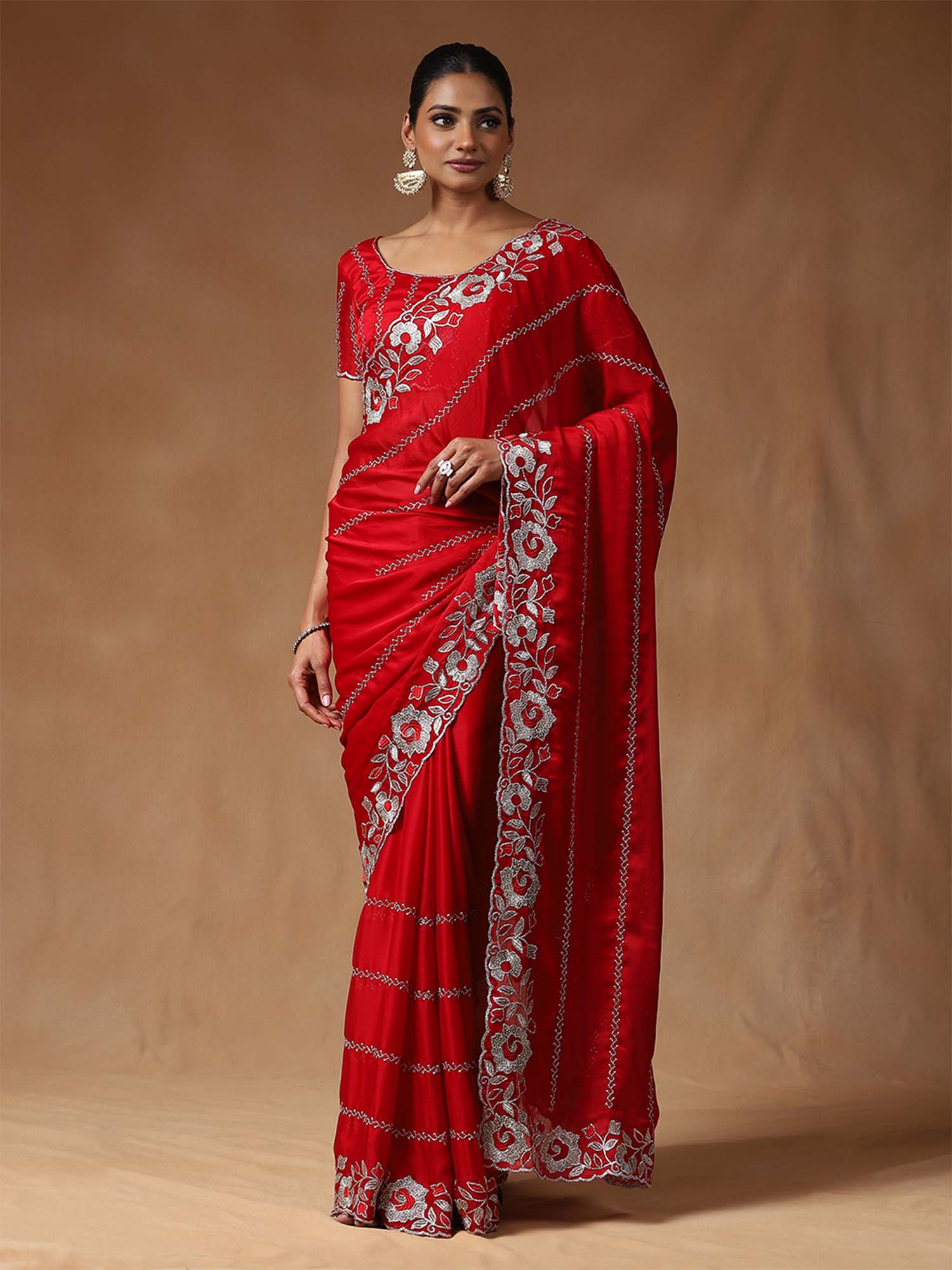 Floral Beads and Stones Satin Designer Sarees - Ressa