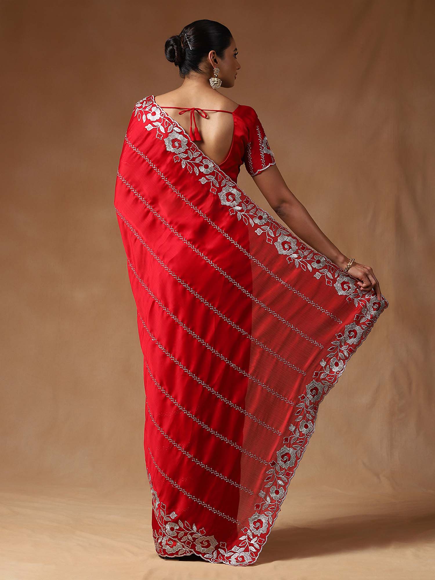 Floral Beads and Stones Satin Designer Sarees - Ressa