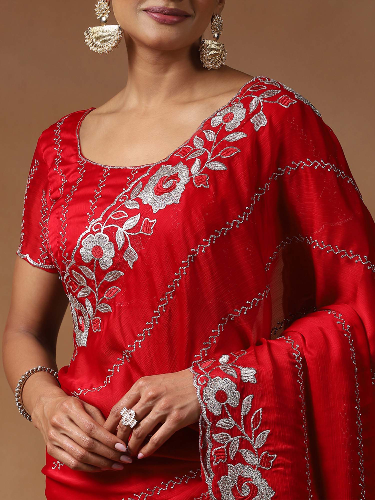 Floral Beads and Stones Satin Designer Sarees - Ressa