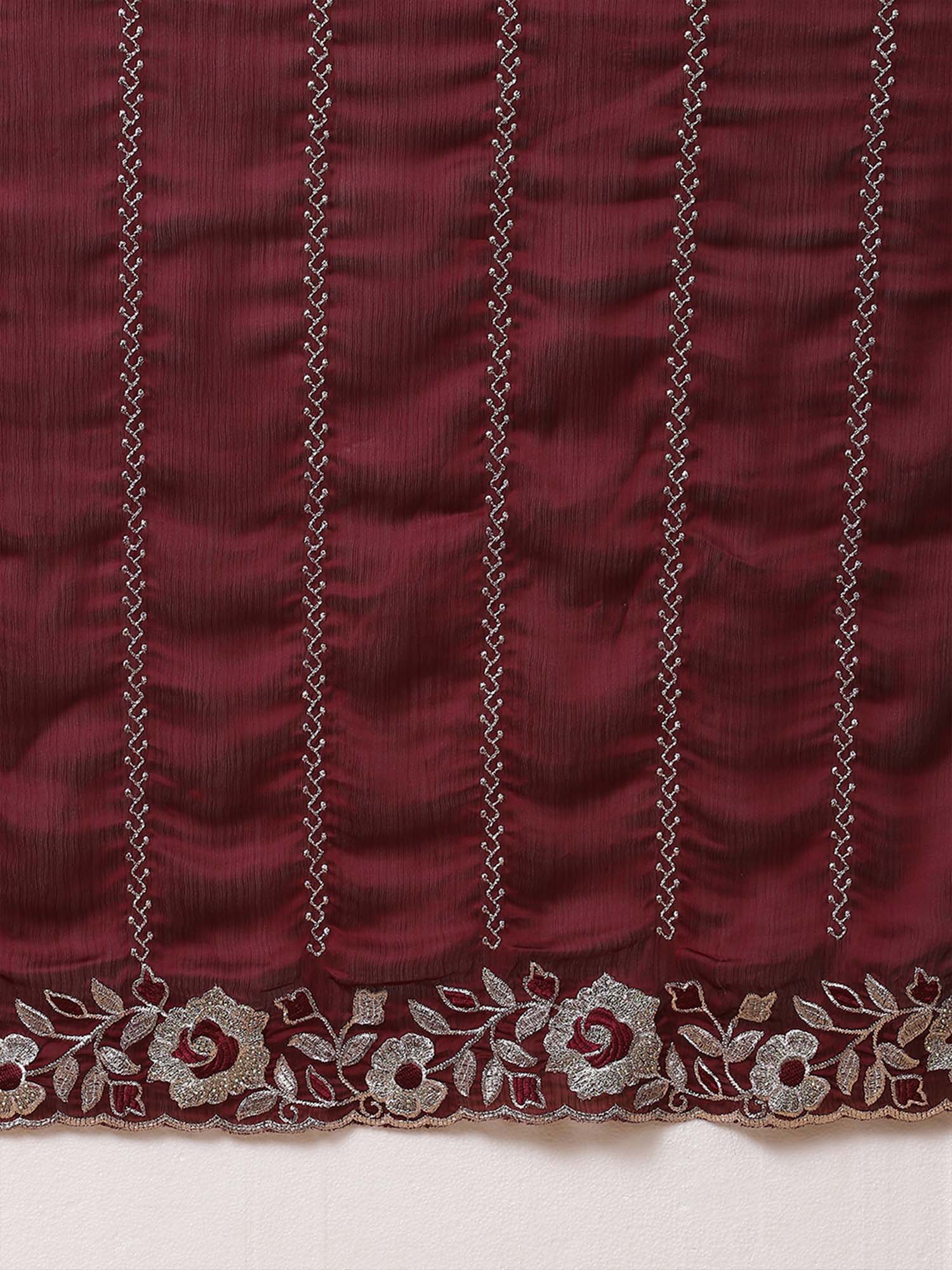Floral Embroidered Beads and Stones Satin Saree - Ressa