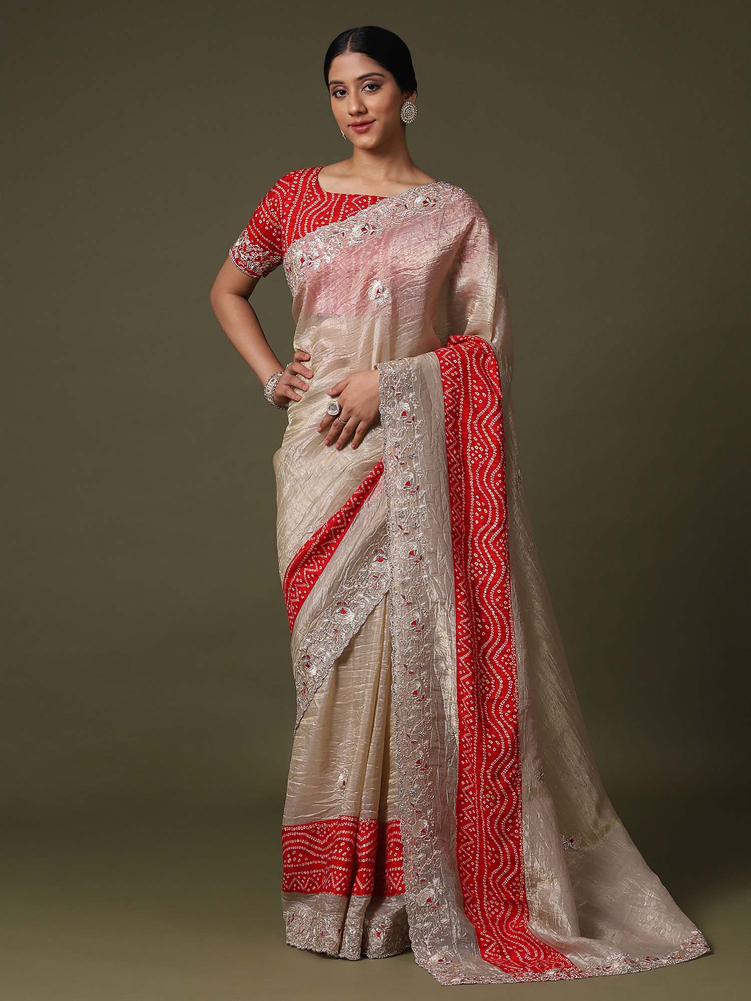 Floral Embroidered Tissue Heavy Work Sarees - Ressa