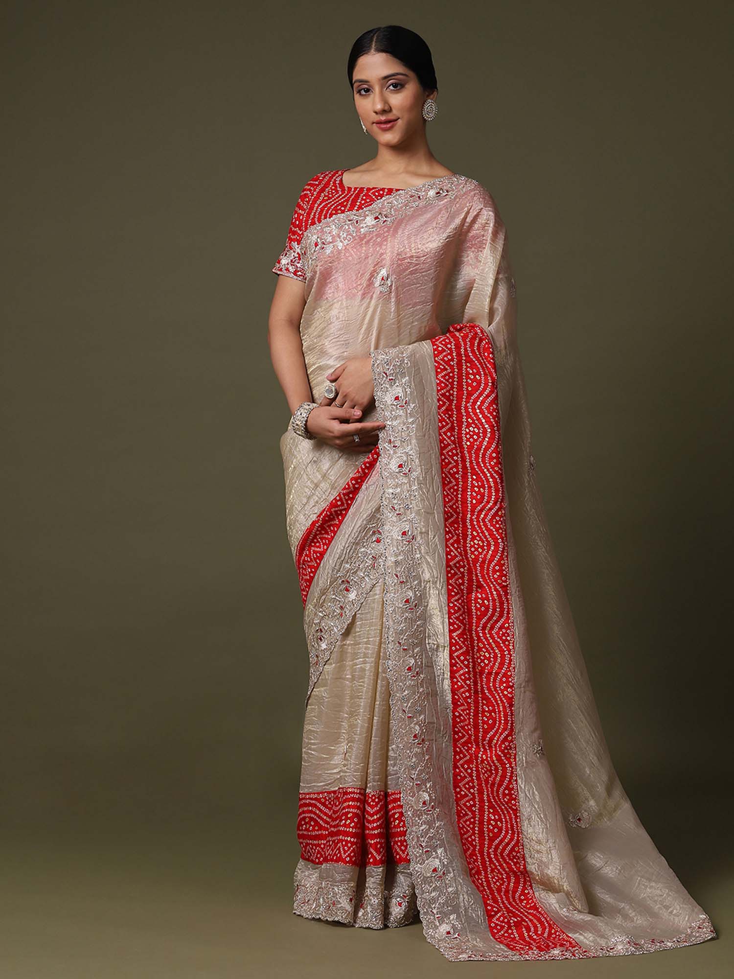 Floral Embroidered Tissue Heavy Work Sarees - Ressa
