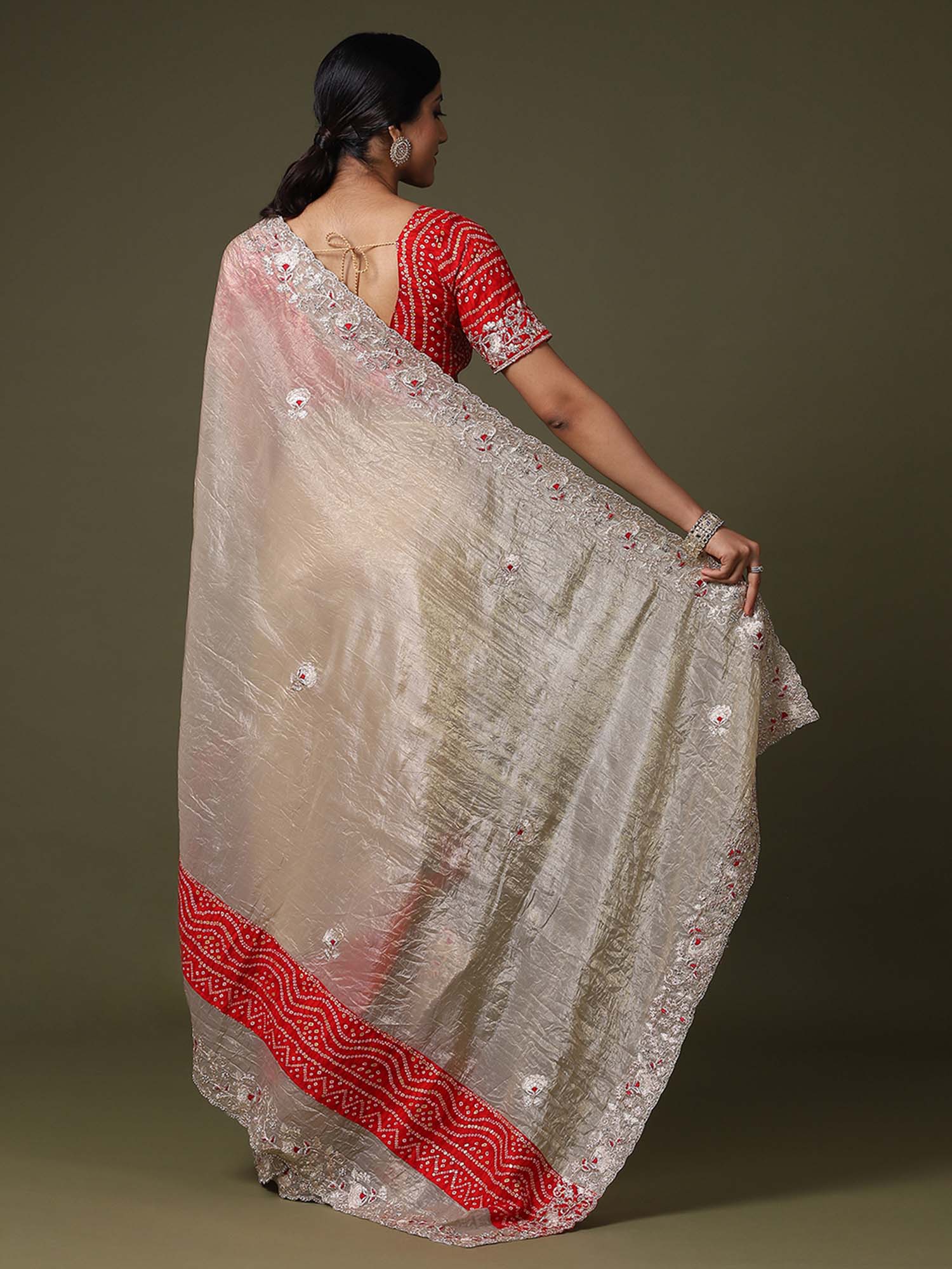 Floral Embroidered Tissue Heavy Work Sarees - Ressa