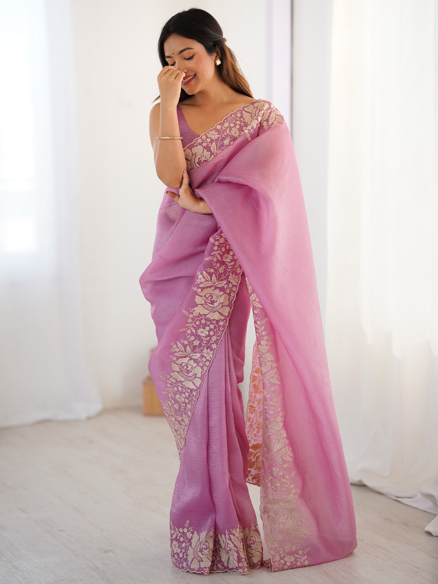 Floral Embroidered Tissue Saree - Ressa