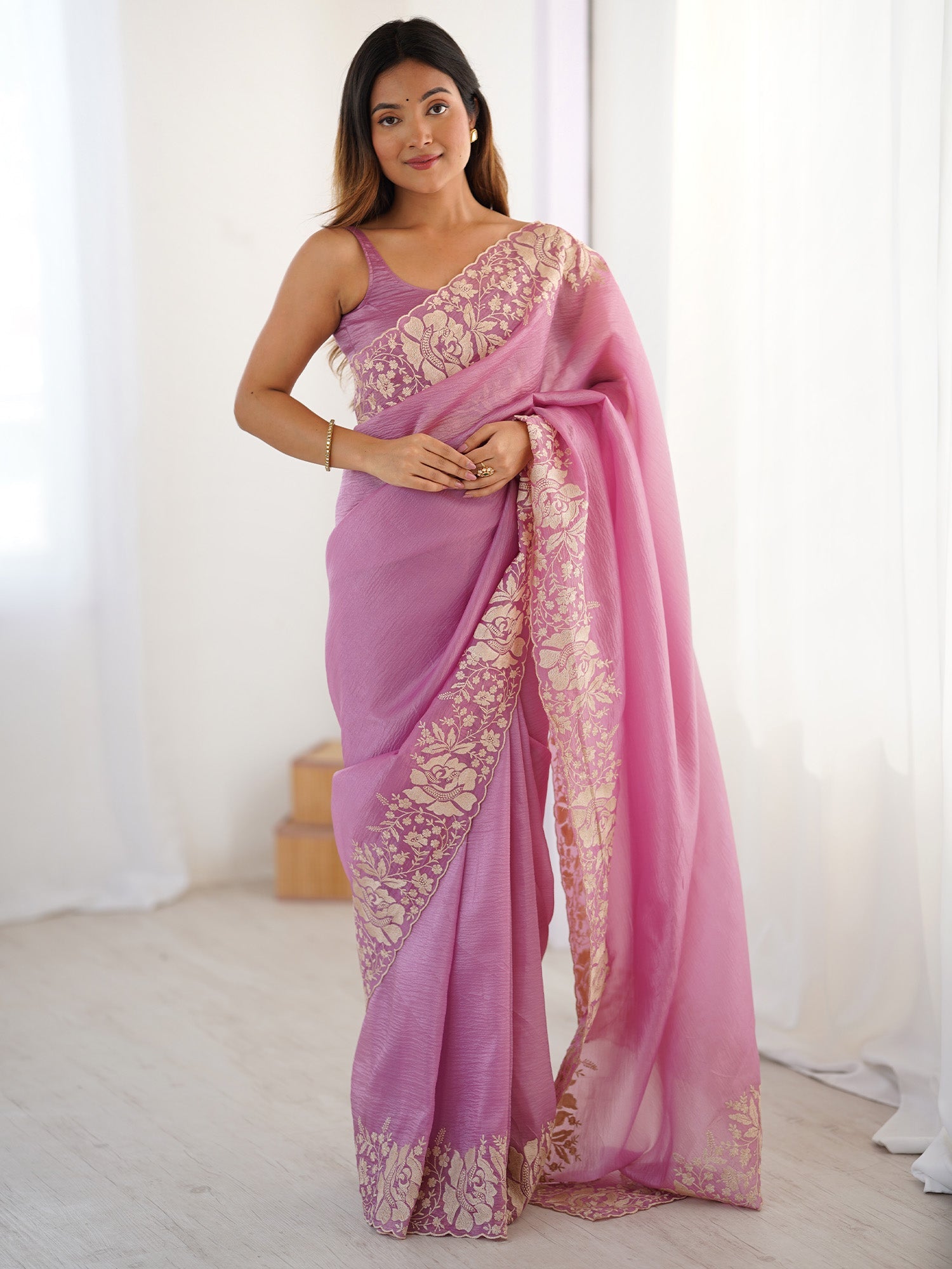Floral Embroidered Tissue Saree - Ressa