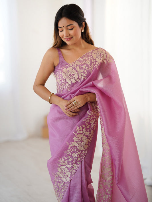 Floral Embroidered Tissue Saree - Ressa