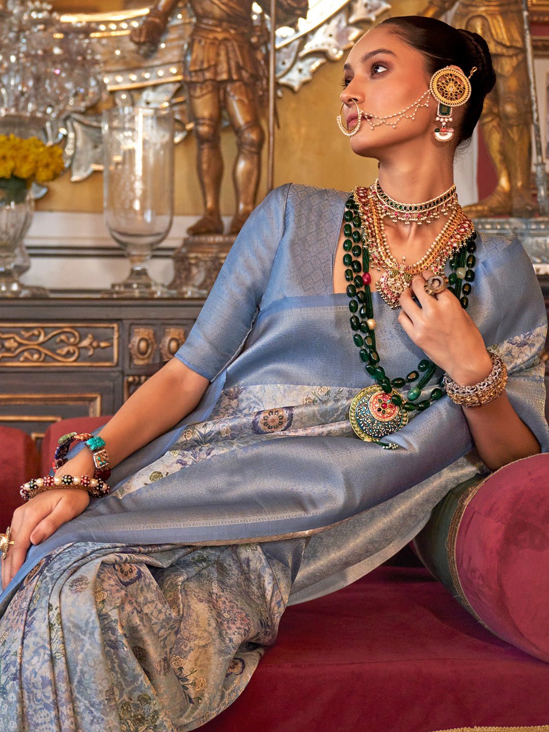 Floral Print Zari Woven Border saree - Ressa