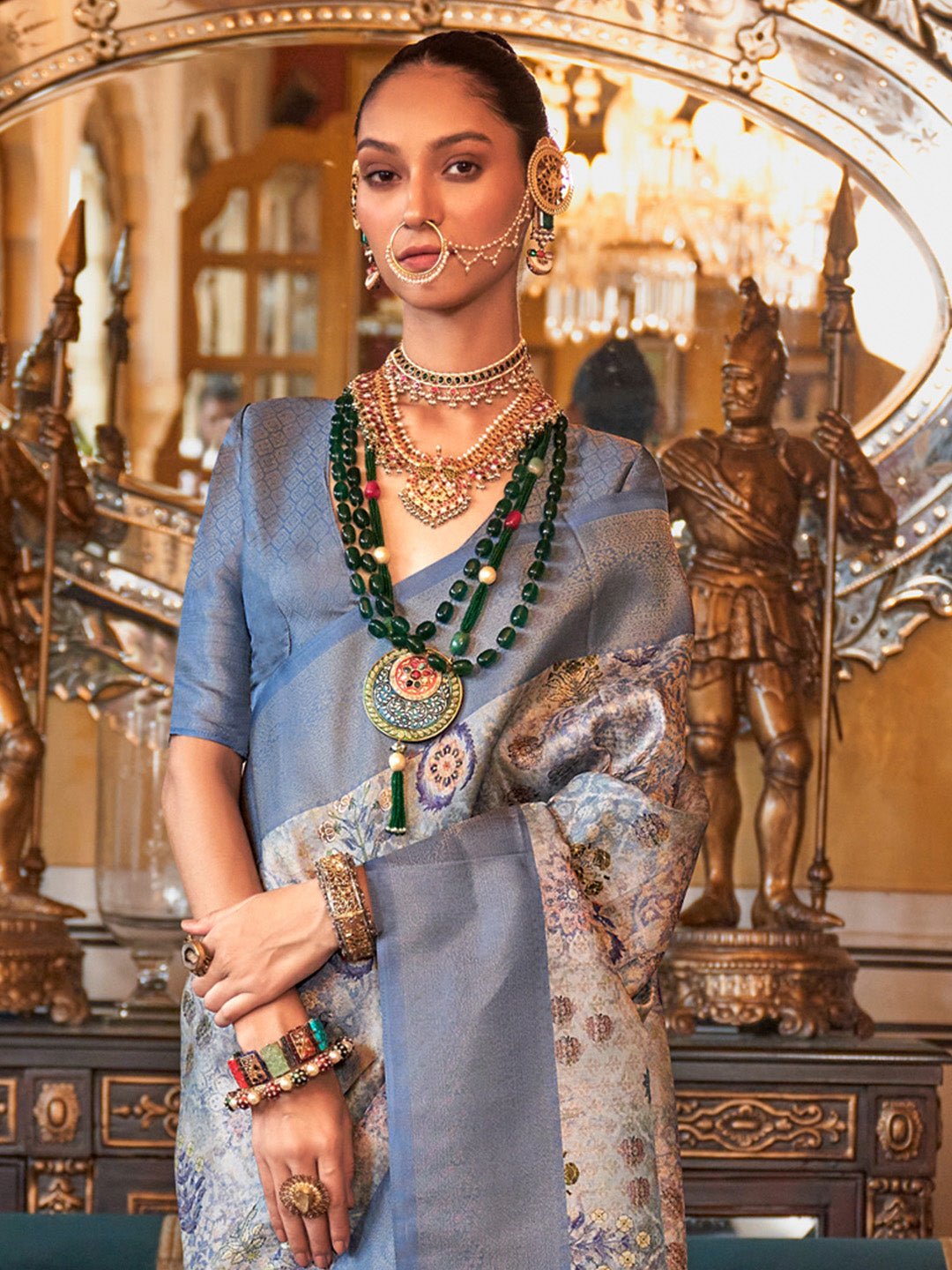Floral Print Zari Woven Border saree - Ressa