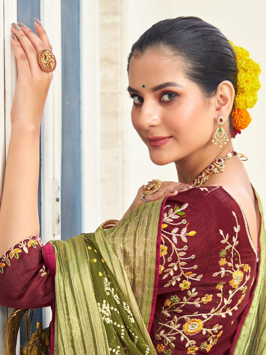 Forest Green Georgette Saree - Ressa