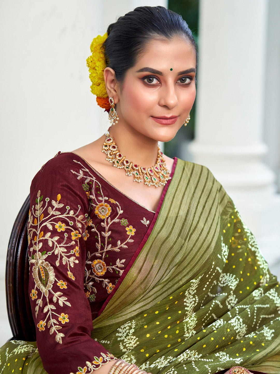 Forest Green Georgette Saree - Ressa