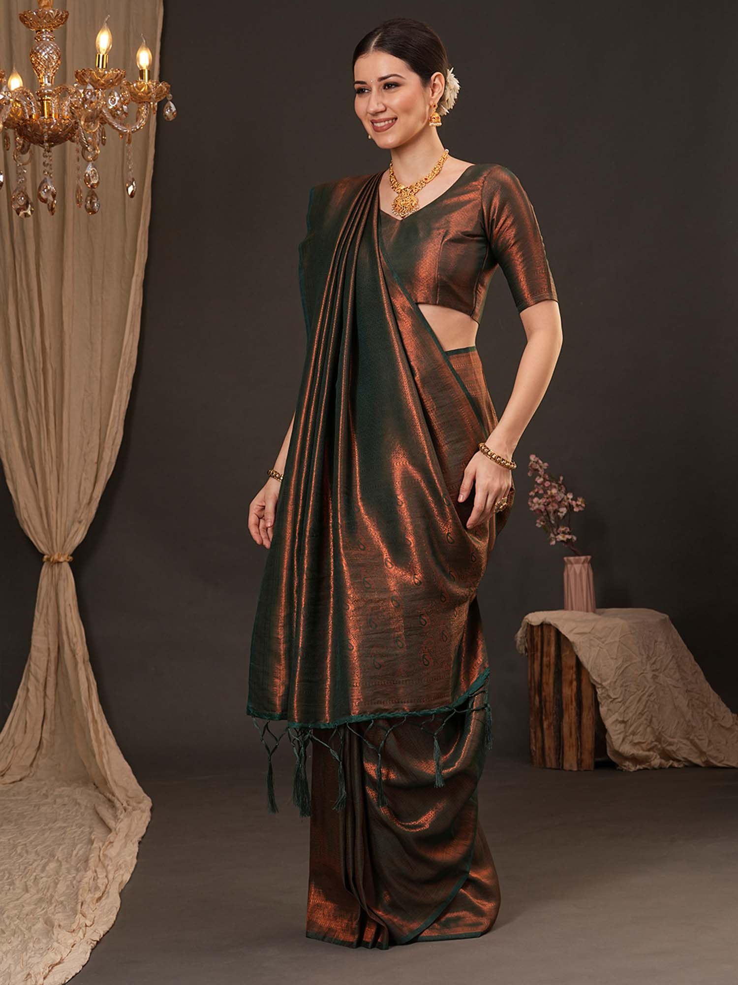 Forest Green Knajivaram Saree - Ressa