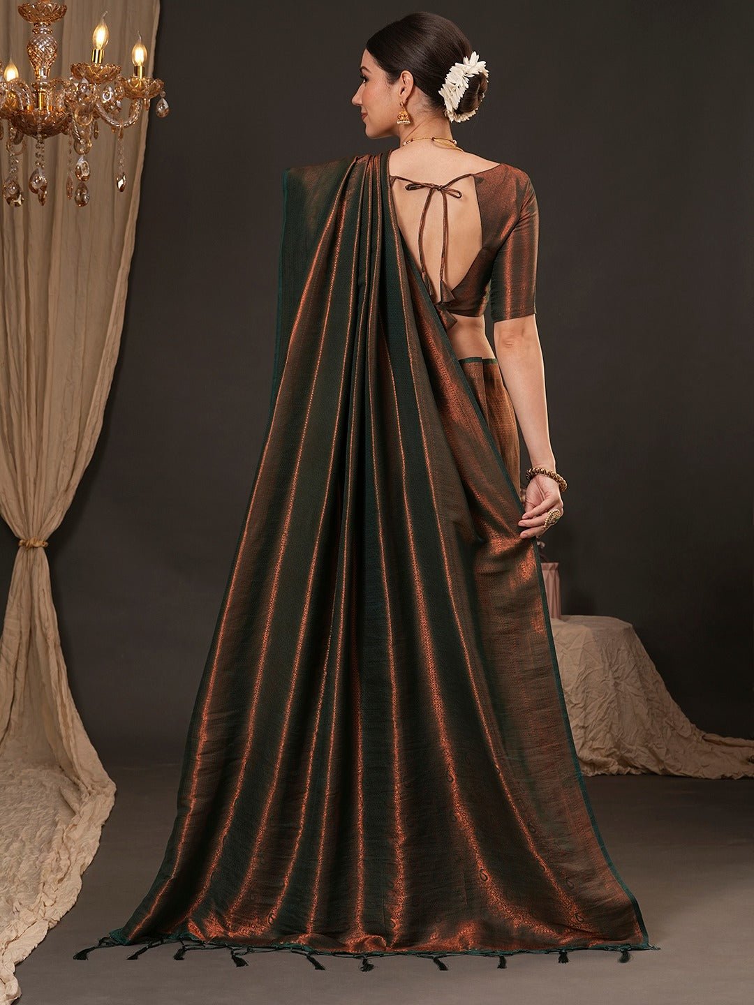 Forest Green Knajivaram Saree - Ressa