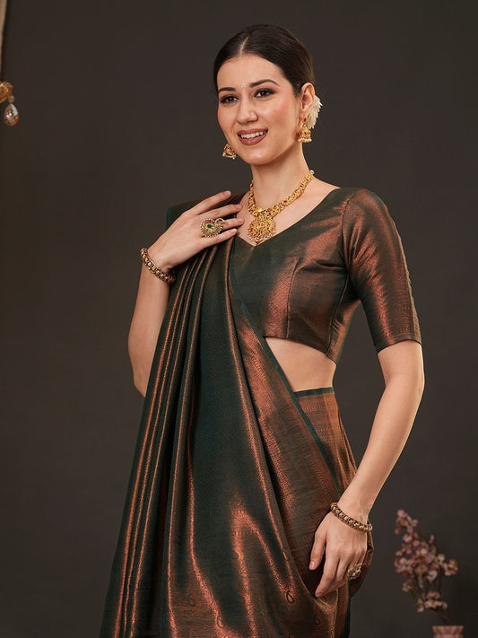 Forest Green Knajivaram Saree - Ressa