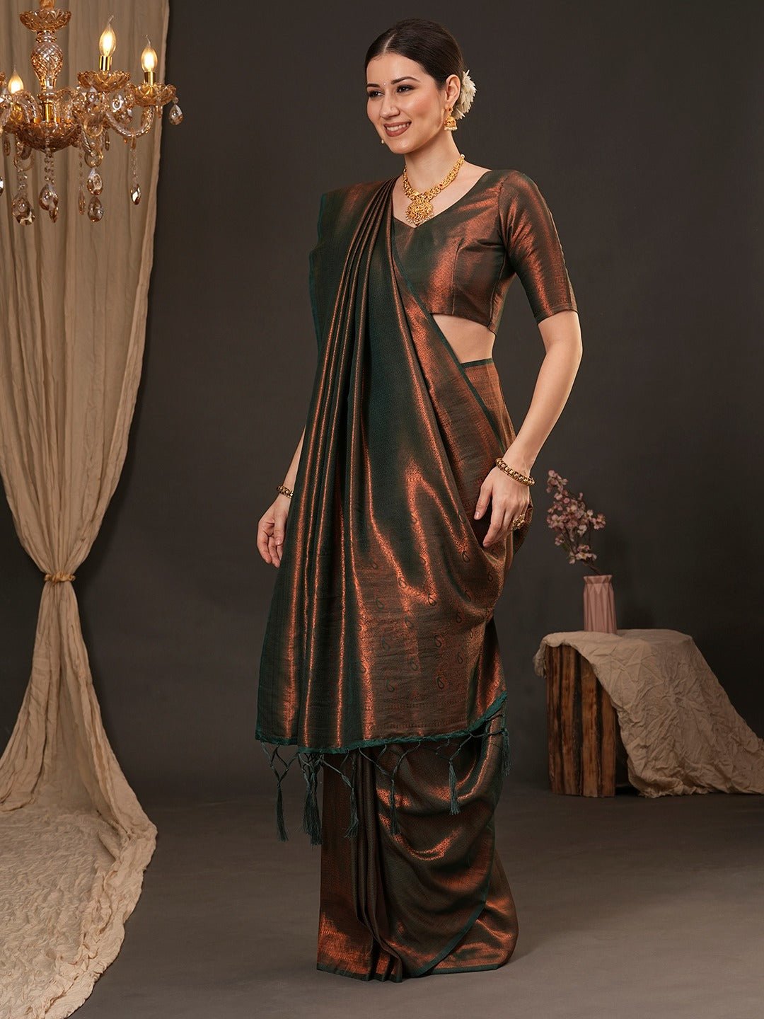 Forest Green Knajivaram Saree - Ressa
