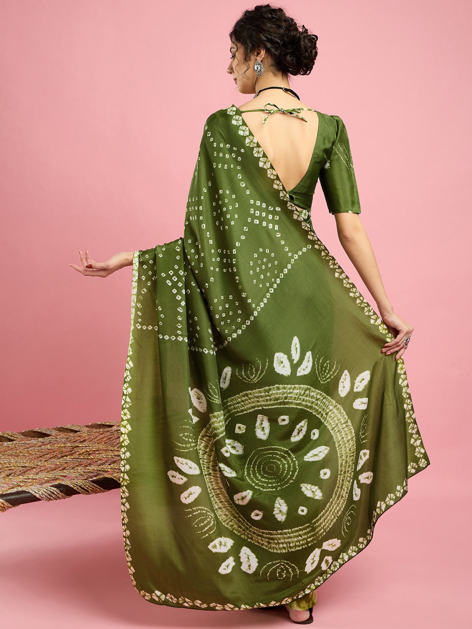 Forest Green silk Bandhnai Saree - Ressa