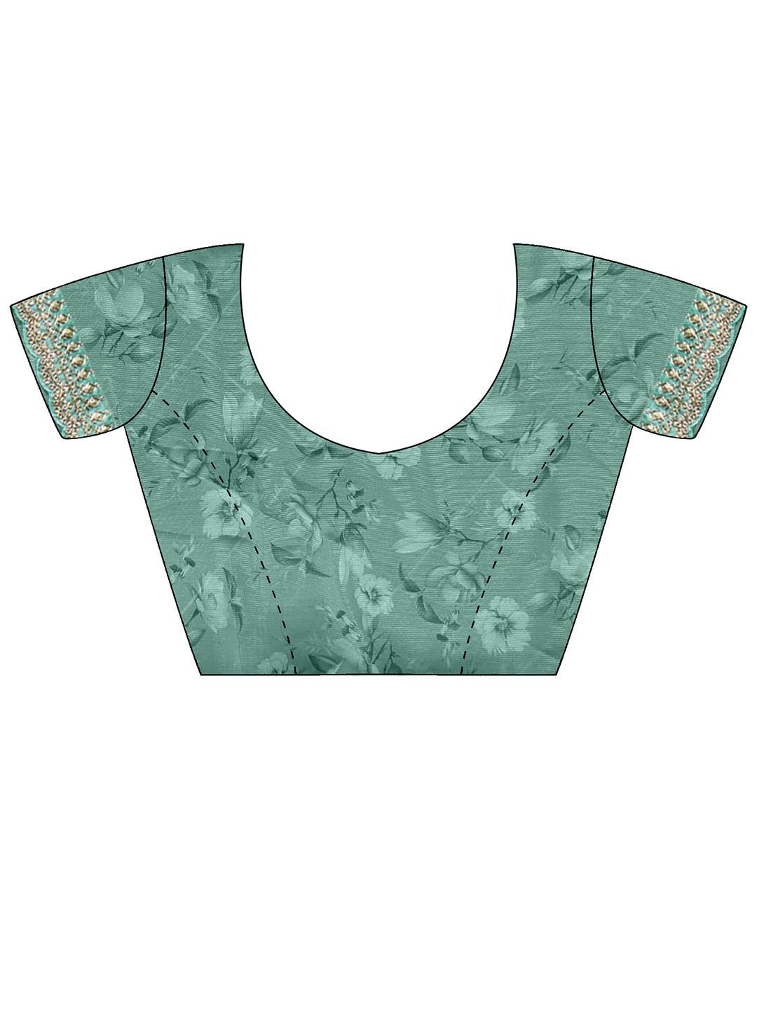 Sea Green Chiffon Floral Printed Saree - Ressa
