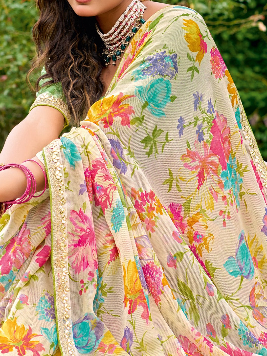 Chiffon Cream Simple Wear Saree - Ressa
