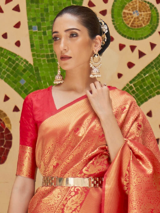 Gajri Banarasi Style Silk Gold Zari Woven saree - Ressa