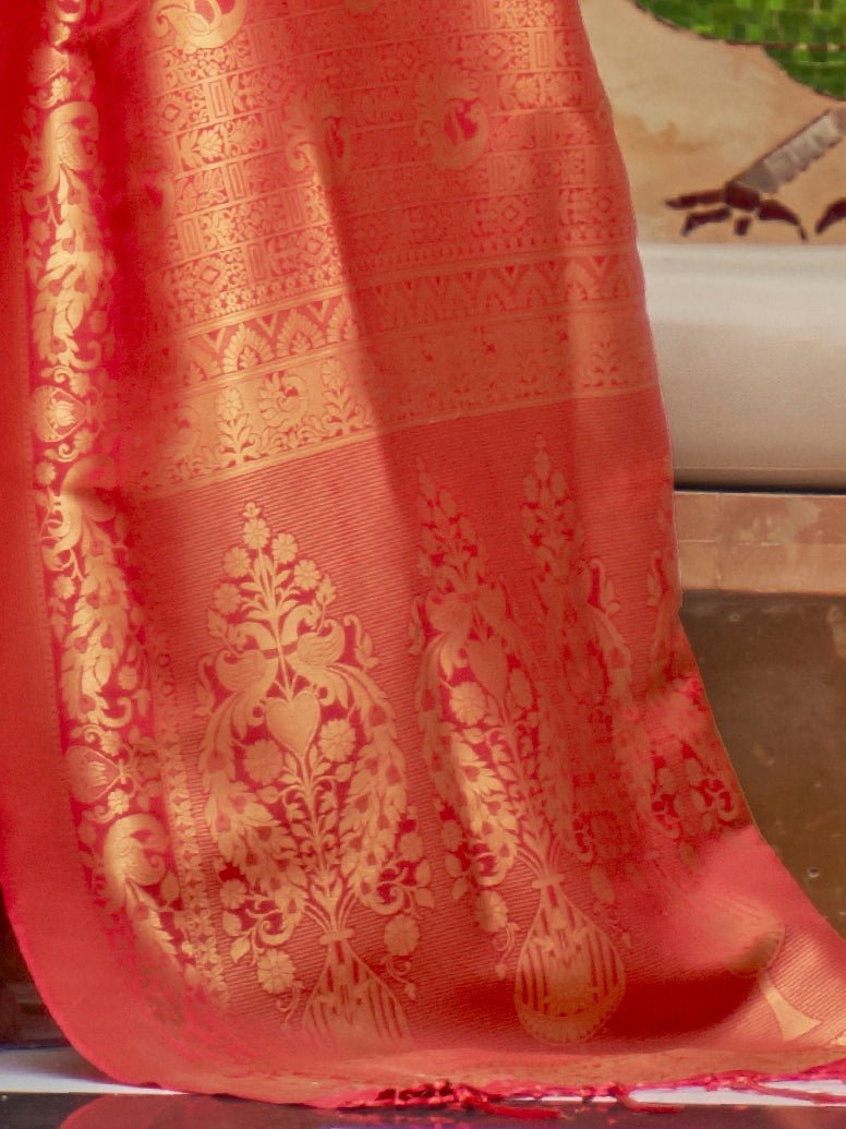Gajri Banarasi Style Silk Gold Zari Woven saree - Ressa