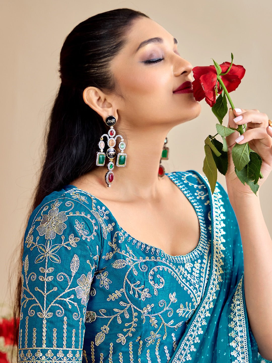 Georgette Bandhani With Embroidered Border Saree - Ressa