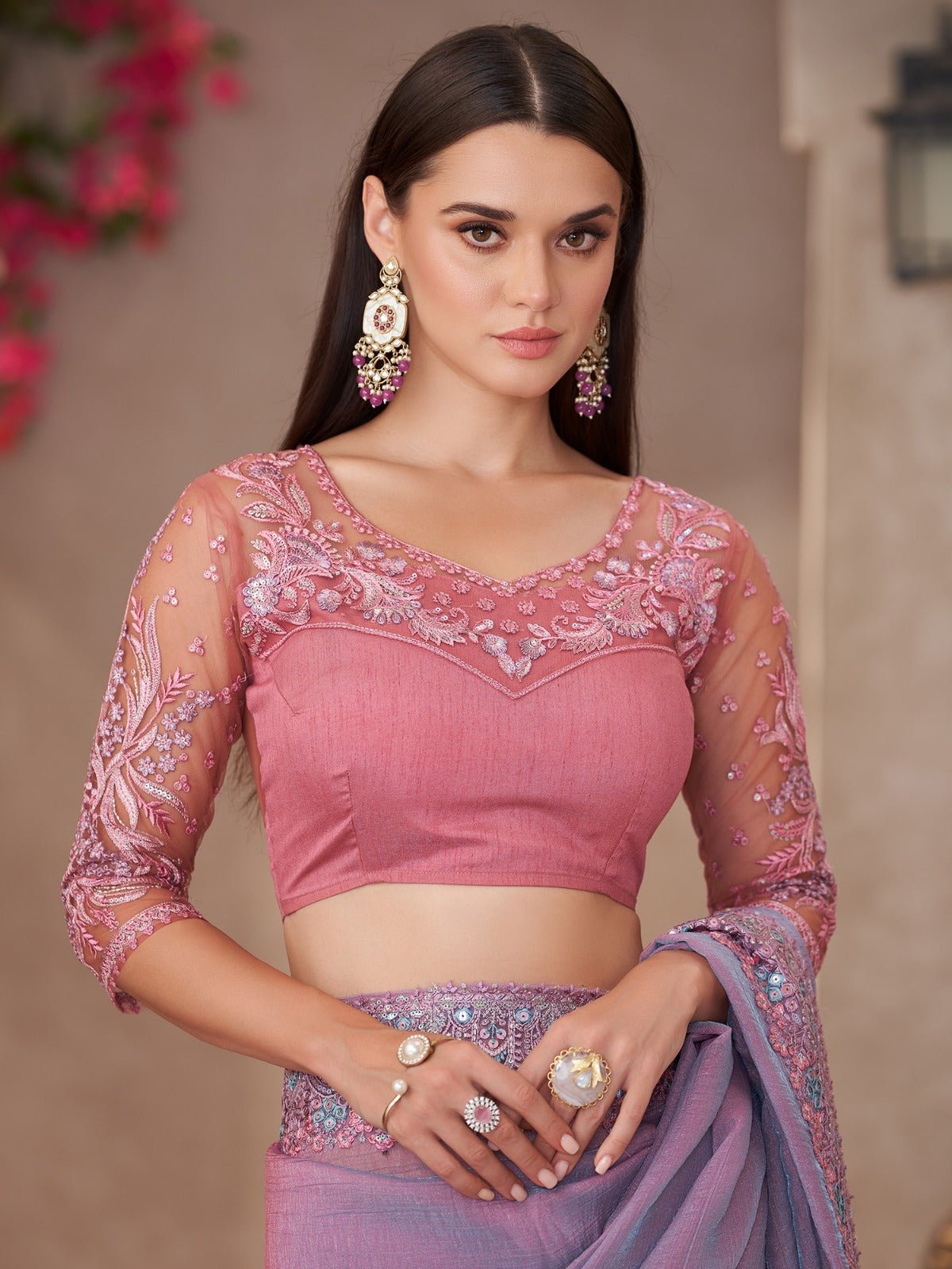 Georgette Mauve Embellished Designer Saree - Ressa
