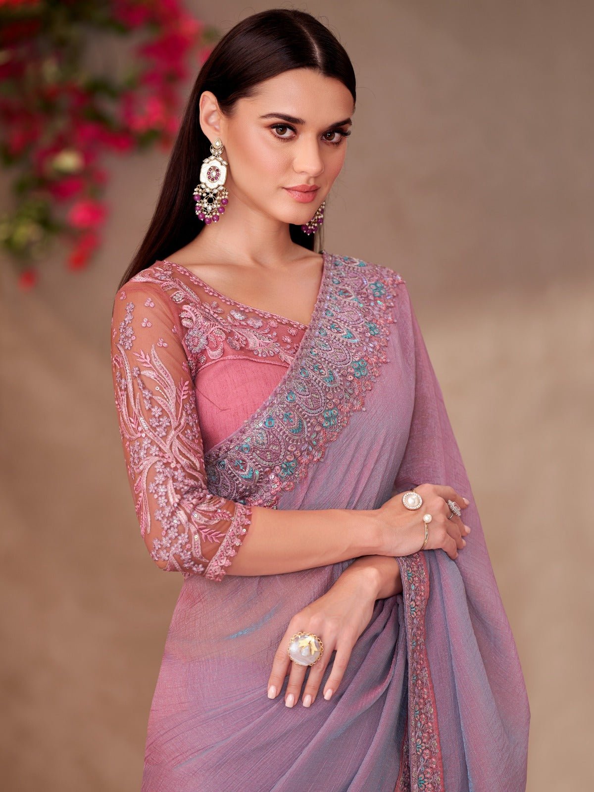 Georgette Mauve Embellished Designer Saree - Ressa