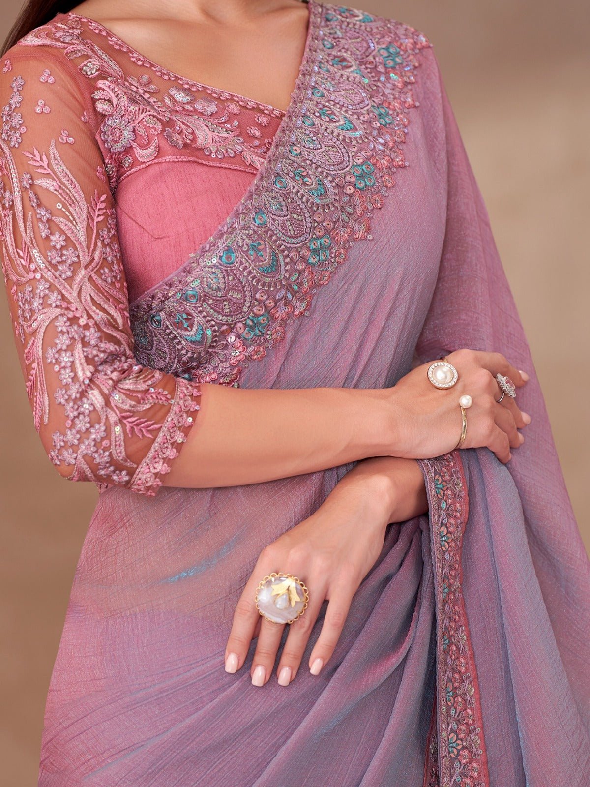 Georgette Mauve Embellished Designer Saree - Ressa