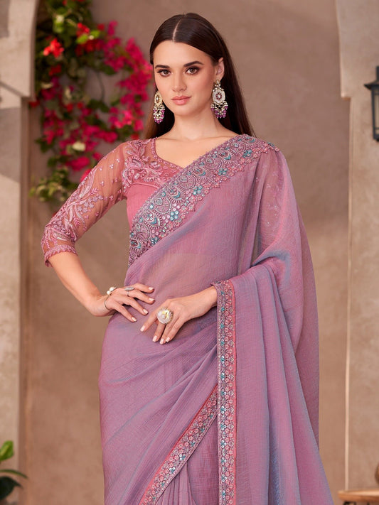 Georgette Mauve Embellished Designer Saree - Ressa