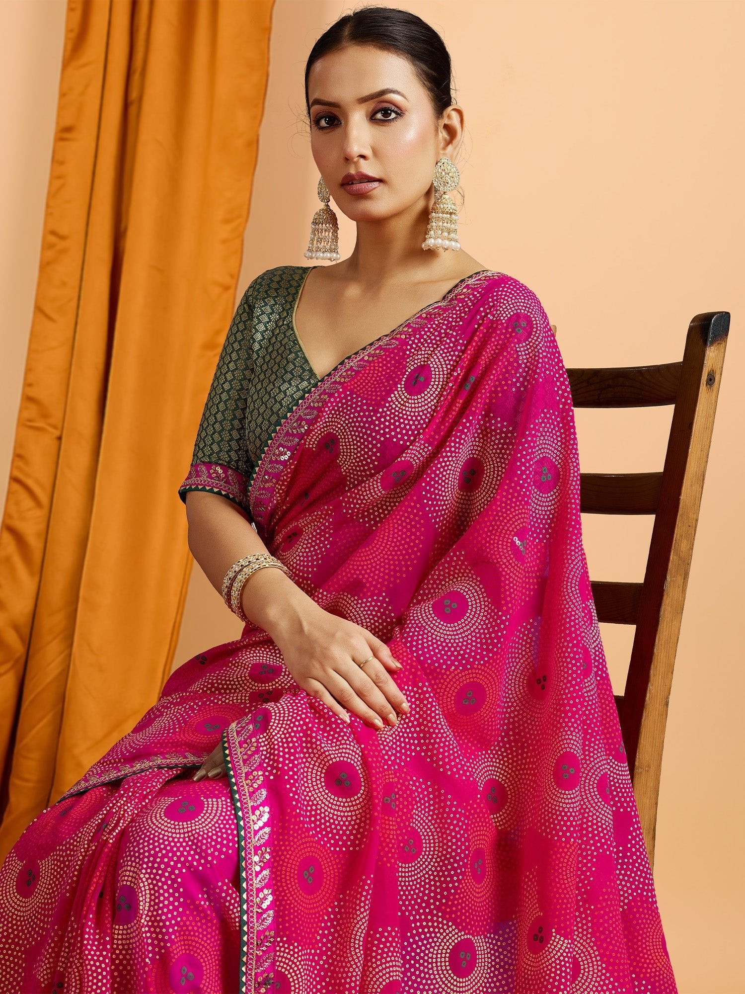 Georgette Saree with All-Over Bandhani Circular Dot Print - Ressa