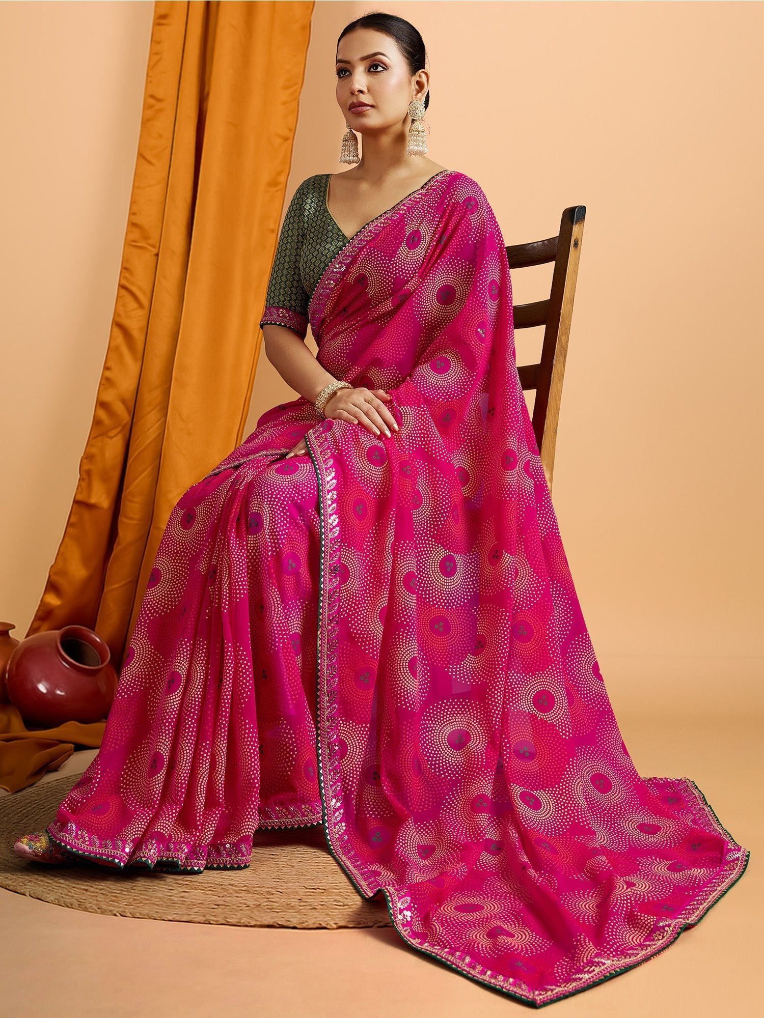 Georgette Saree with All-Over Bandhani Circular Dot Print - Ressa