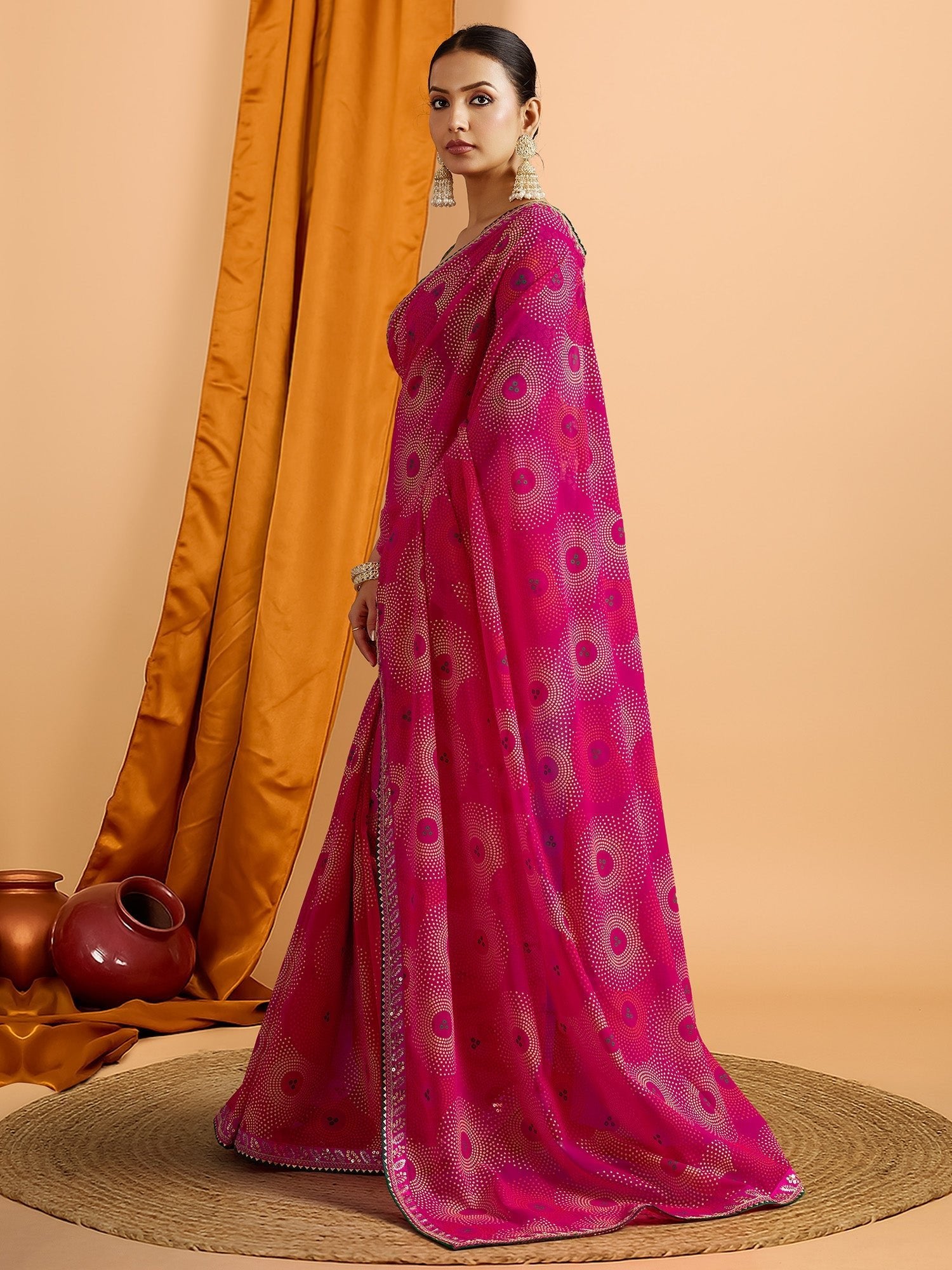 Georgette Saree with All-Over Bandhani Circular Dot Print - Ressa