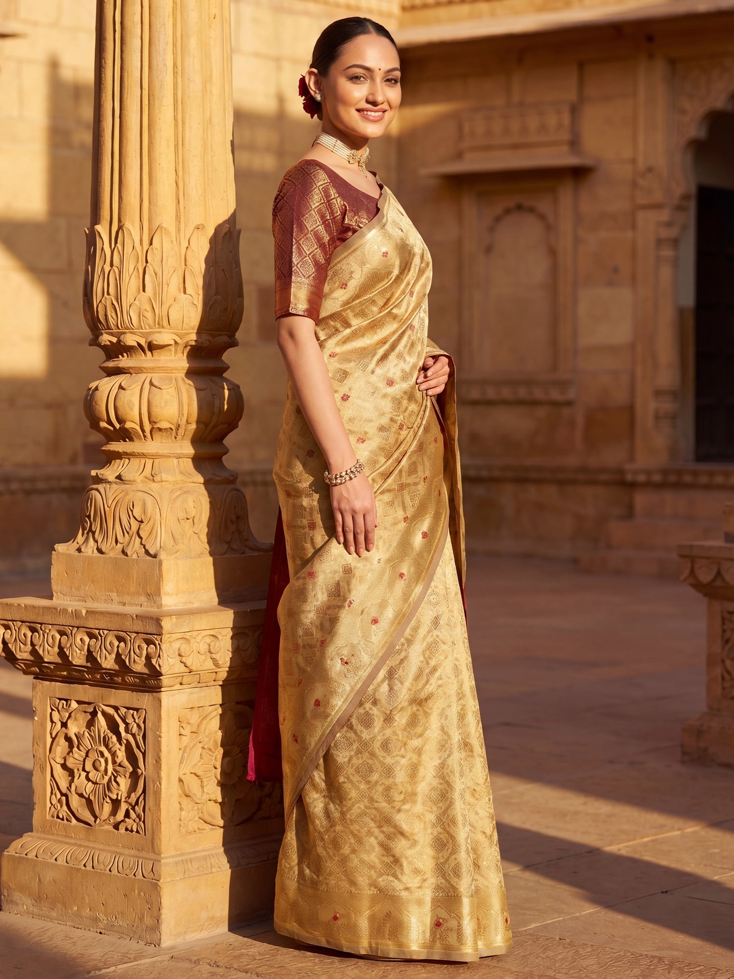 Gold Banarasi Silk Heritage Zari Weave Saree - Ressa