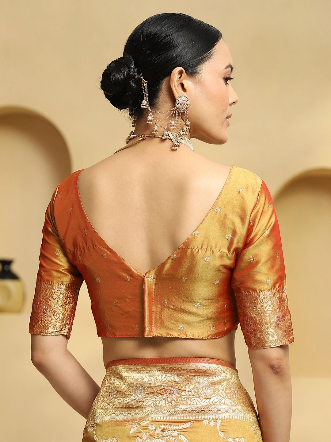 Gold Banarasi Silk with Zari Woven Floral Saree - Ressa