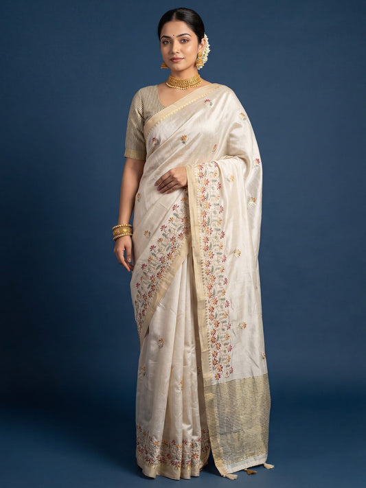 Gold Silk Blend Kalamkari Digital Print Saree - Ressa