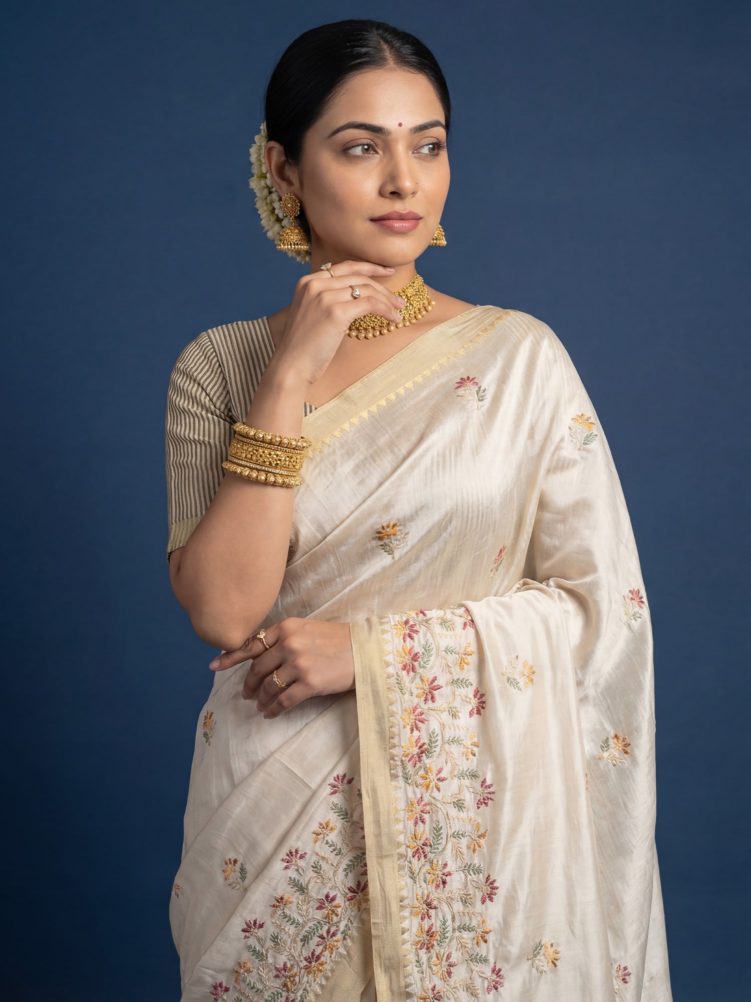 Gold Silk Blend Kalamkari Digital Print Saree - Ressa