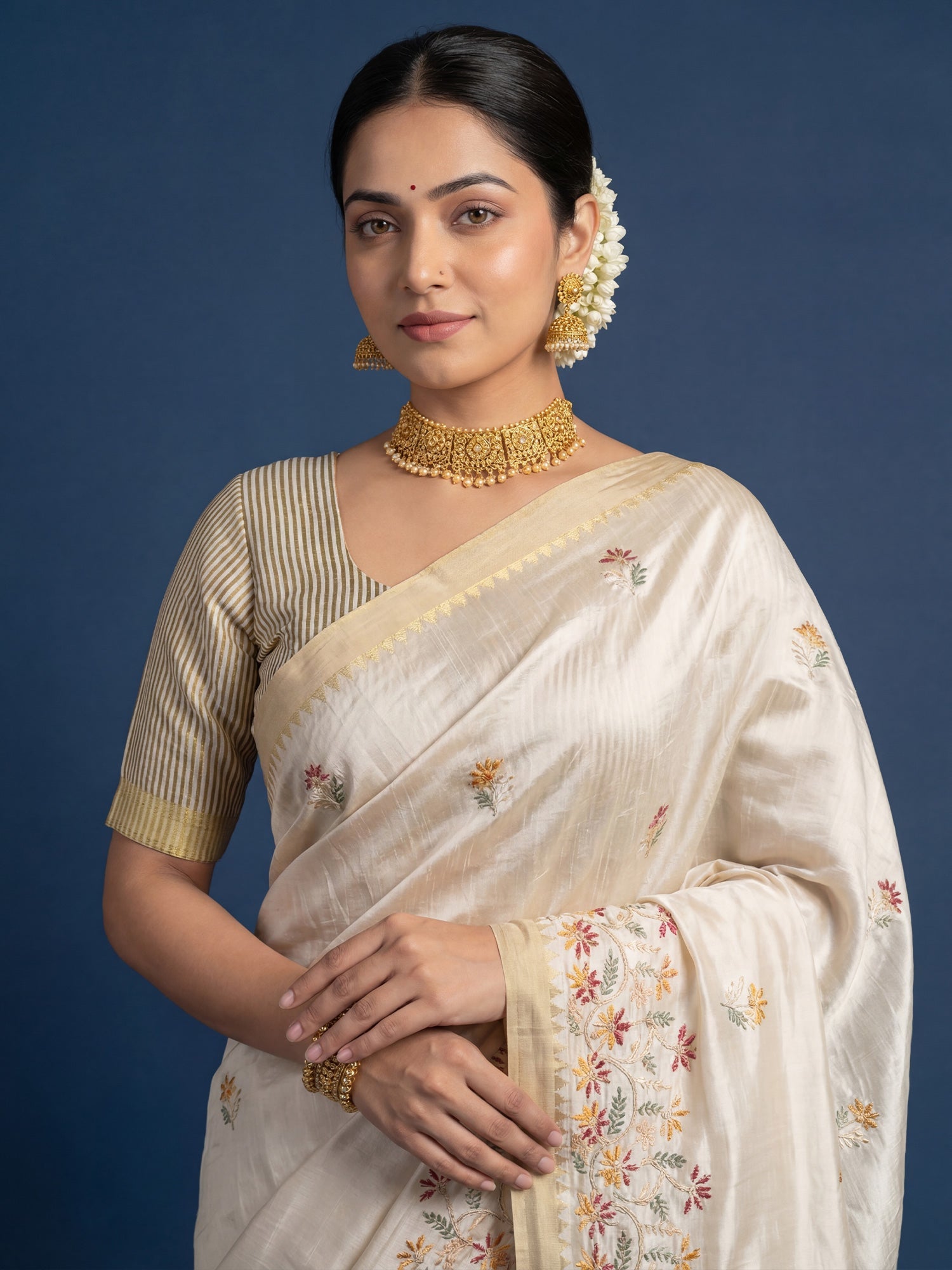 Gold Silk Blend Kalamkari Digital Print Saree - Ressa