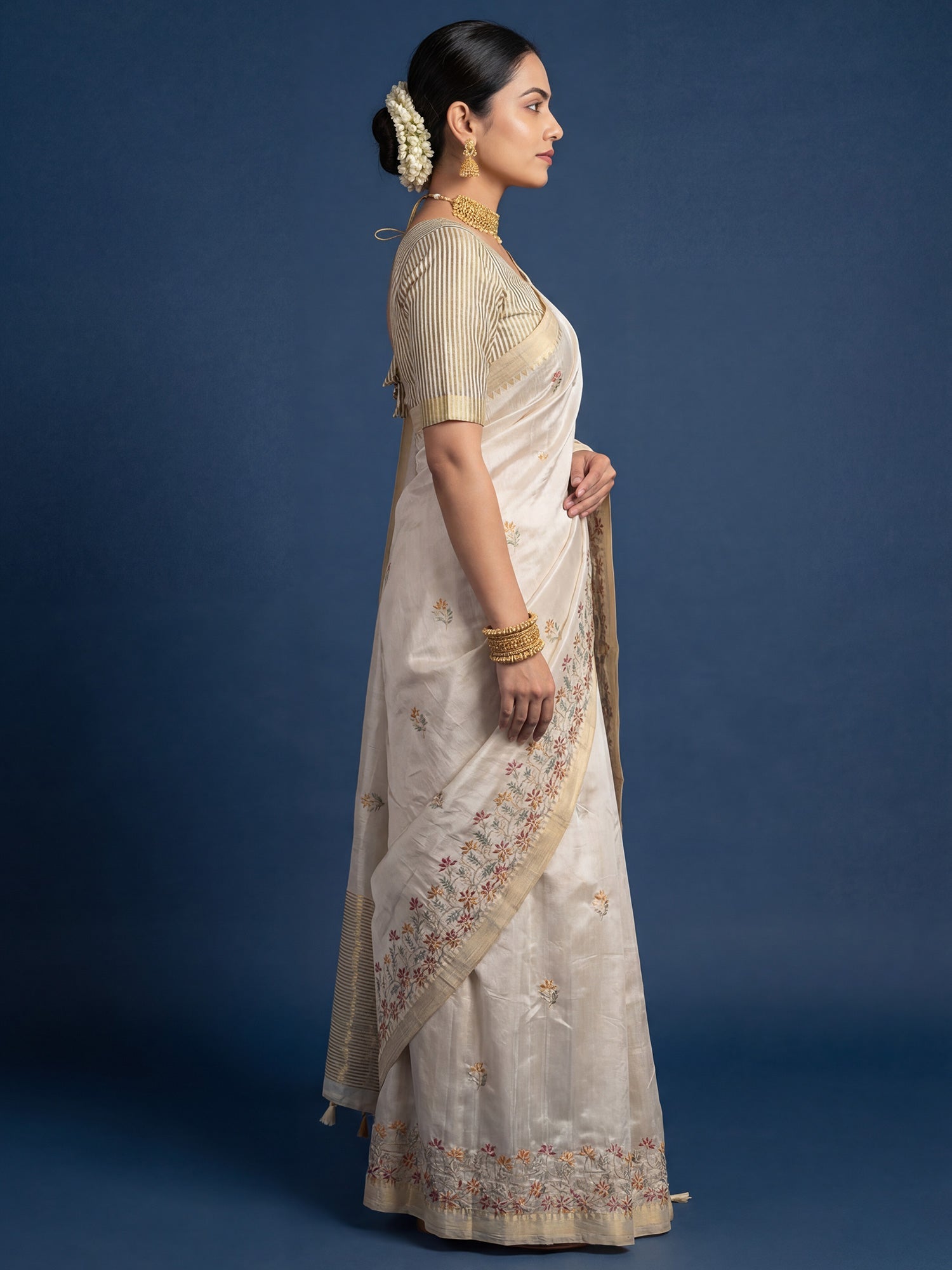 Gold Silk Blend Kalamkari Digital Print Saree - Ressa