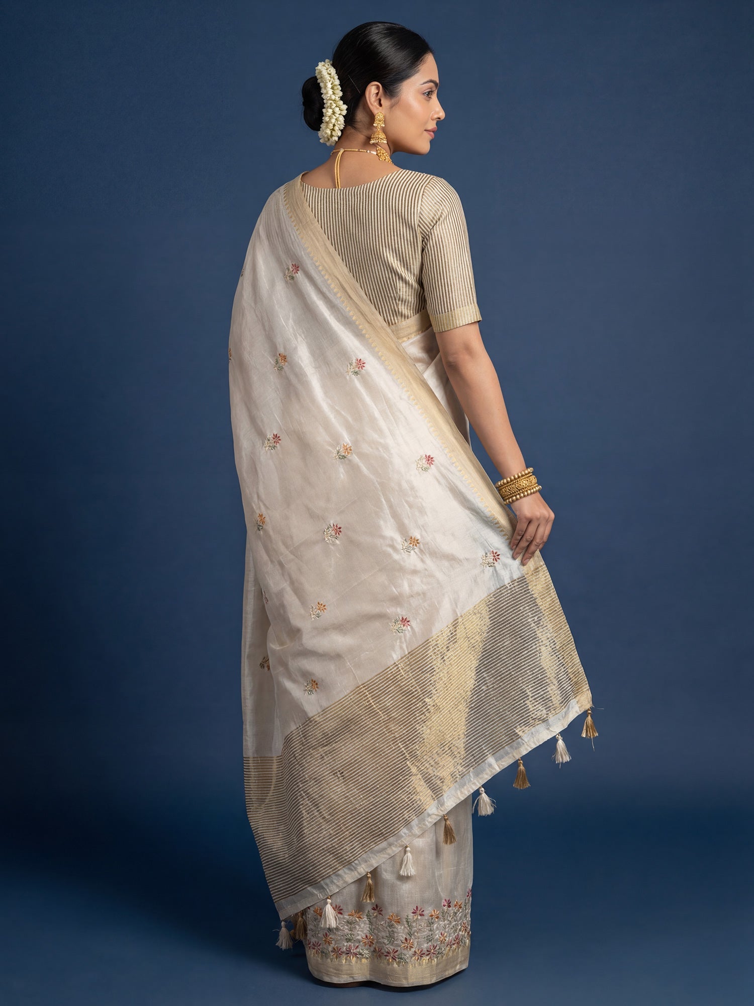 Gold Silk Blend Kalamkari Digital Print Saree - Ressa