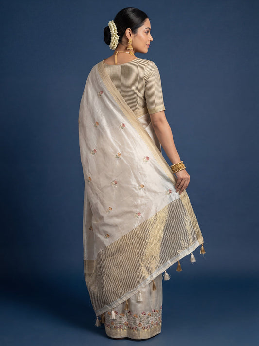 Gold Silk Blend Kalamkari Digital Print Saree - Ressa