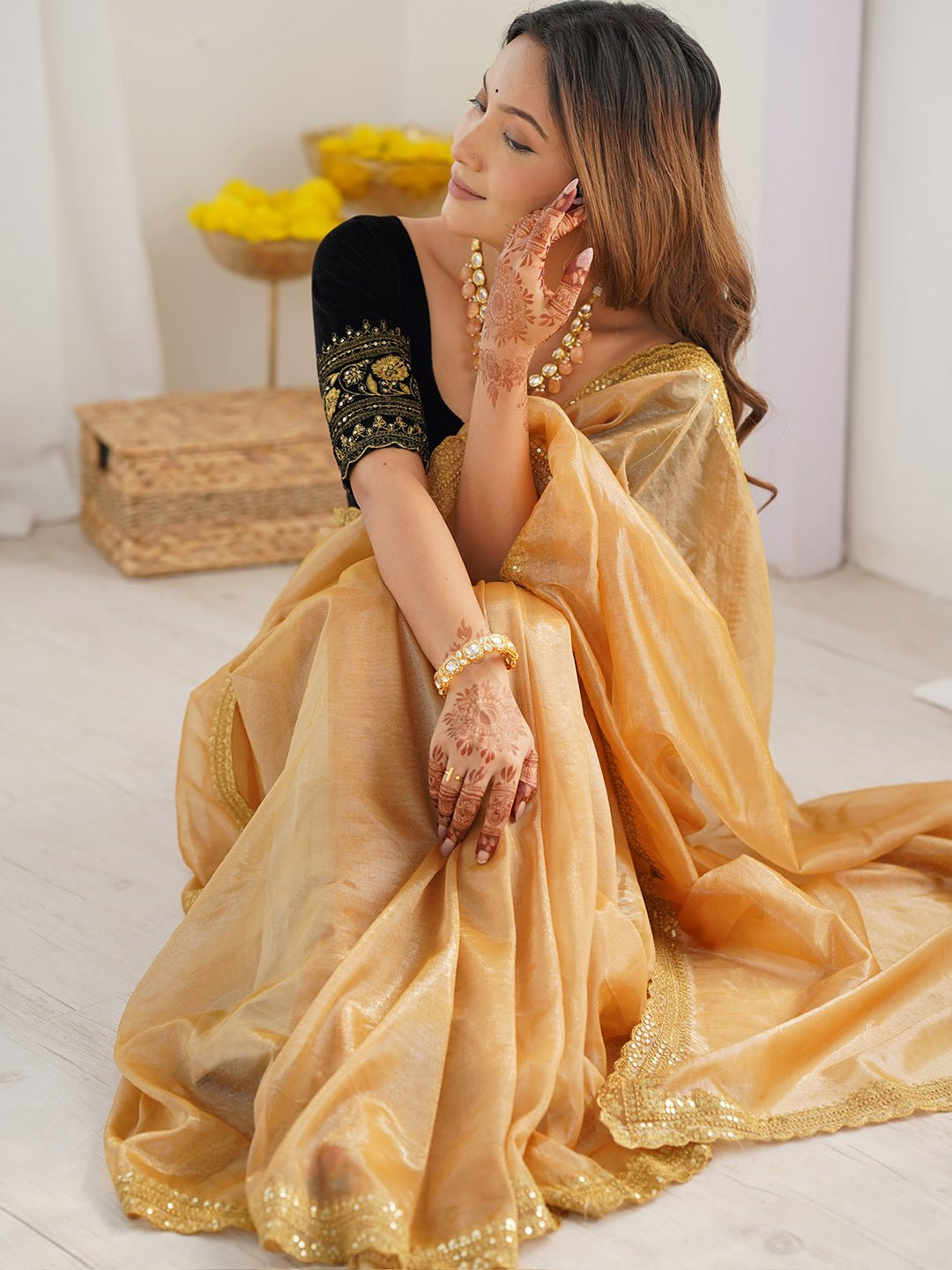 Gold Supernet Saree - Ressa