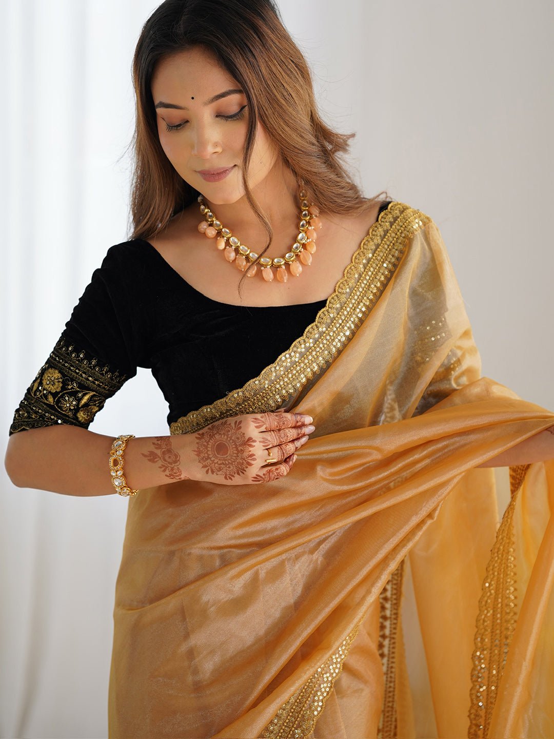 Gold Supernet Saree - Ressa
